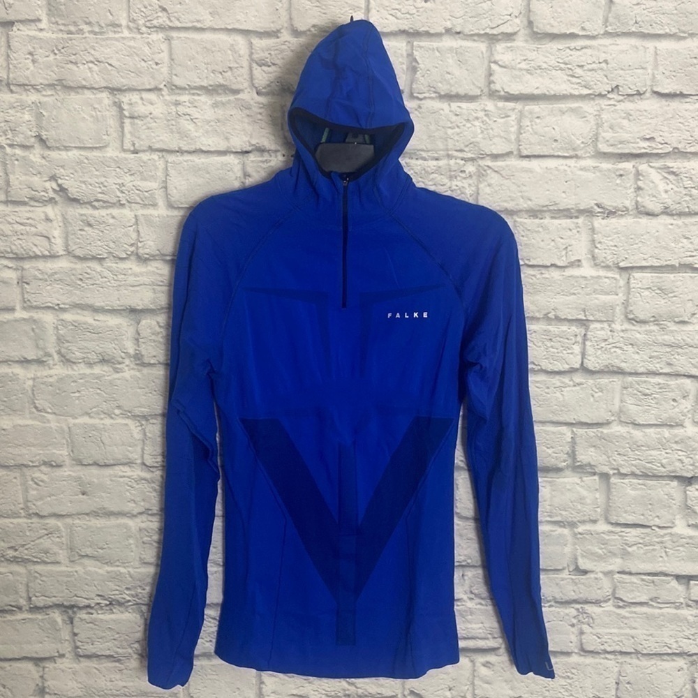 Falke Men's Large Cobalt Blue Hooded Long Sleeved 1/2 Zip Shirt